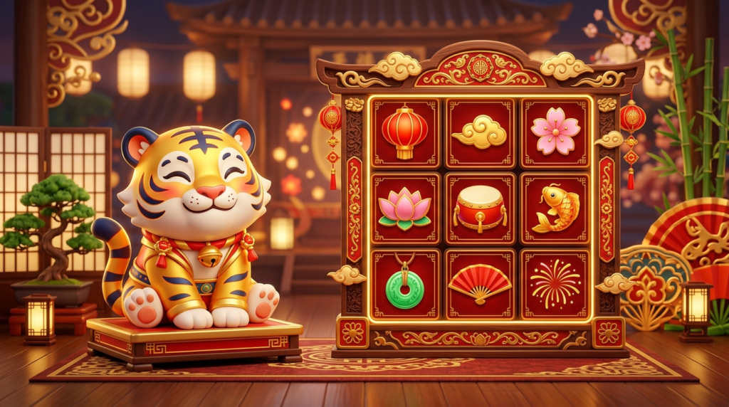 ภาพประกอบเกม Fortune Tiger ธีมเสือทองพร้อมกระดานจำลอง 3x3
