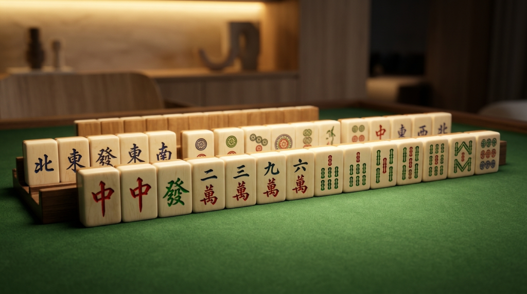รีวิว Mahjong Ways ฟีเจอร์ สัญลักษณ์ ตารางจ่าย และ RTP 2 ชุดไพ่นกกระจอกบนโต๊ะสีเขียว แสดงบรรยากาศของเกมกระดานแบบดั้งเดิม
